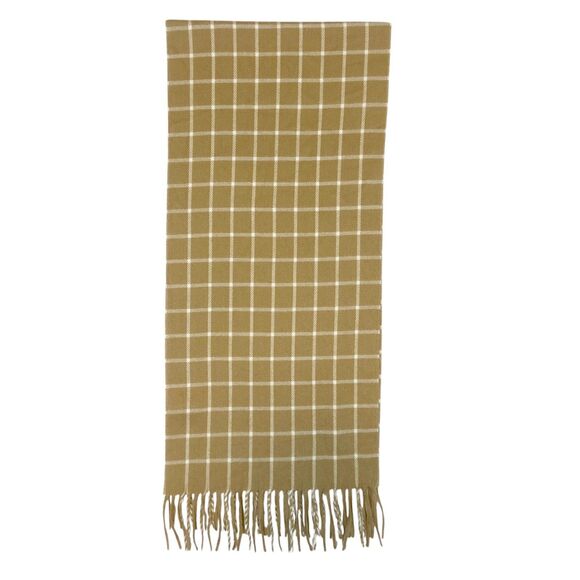Plaid Scarf Fringe Designer Inspired Beige White Neutral Window Pane Acrylic - Picture 2 of 4